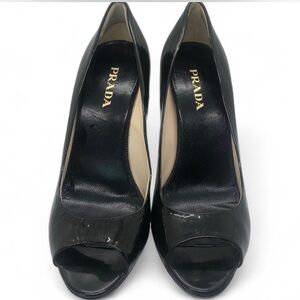 Prada Black Patent Peep-Toe Heels
